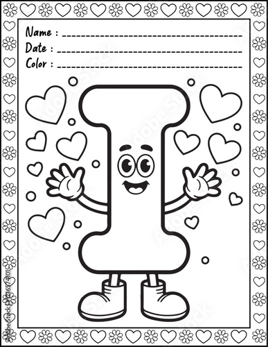 ABC Alphabet Coloring Page with Cute Animals for Adults and Kid. High resolution (300 DPI), Ready to print on standard 8.5x11-(A4) inch paper With (No Bleed), Black and White. Vector illustration
