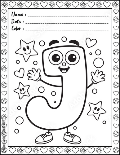 ABC Alphabet Coloring Page with Cute Animals for Adults and Kid. High resolution (300 DPI), Ready to print on standard 8.5x11-(A4) inch paper With (No Bleed), Black and White. Vector illustration
