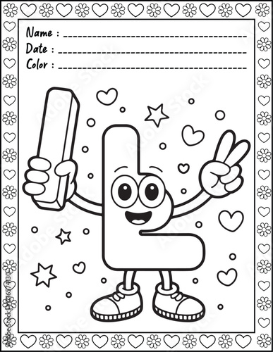 ABC Alphabet Coloring Page with Cute Animals for Adults and Kid. High resolution (300 DPI), Ready to print on standard 8.5x11-(A4) inch paper With (No Bleed), Black and White. Vector illustration
