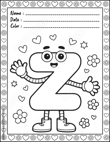 ABC Alphabet Coloring Page with Cute Animals for Adults and Kid. High resolution (300 DPI), Ready to print on standard 8.5x11-(A4) inch paper With (No Bleed), Black and White. Vector illustration
