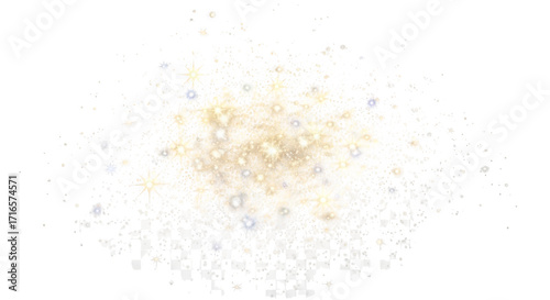 A luminous explosion of bright white and gold sparkles against a deep black background