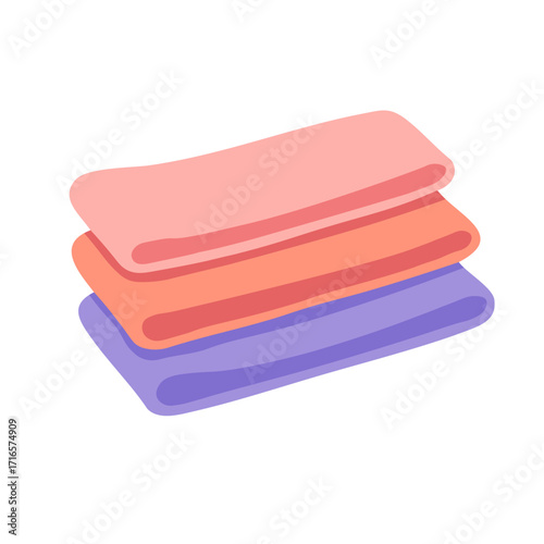 Vector illustration of colorful folded towels for fitness and gym in flat cartoon doodle style.
