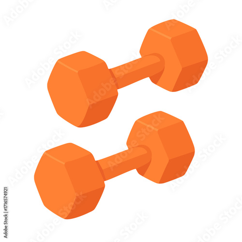 Vector illustration of orange dumbbells for strength training and fitness workout in flat cartoon doodle style.
