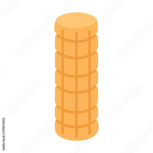 Vector illustration of orange foam roller for muscle massage and fitness recovery in flat cartoon doodle style.