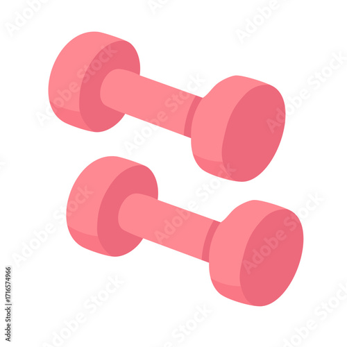 Vector illustration of pink dumbbells for strength training and fitness in flat cartoon doodle style.
