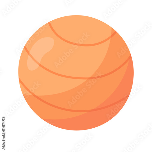Vector illustration of orange gym fitness ball for workout and exercise in flat cartoon doodle style.