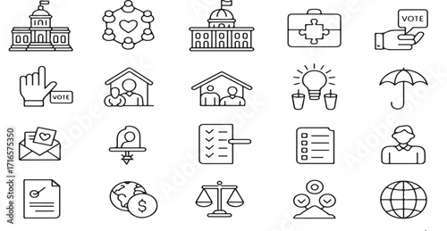  legal icons, corporate, business, law, finance, line art, vector, compliance, justice, agreement, contract, attorney, scale, gavel, office, building, document, policy, vector illustration icon 