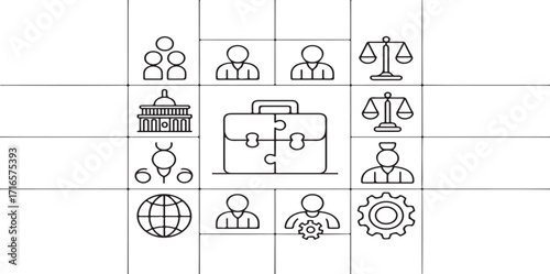  law, justice, legal, business, corporate, attorney, courtroom, balance, scale, icons, line art, vector, symbol, sign, office, government, justice system, lawsuit vector illustration icon 