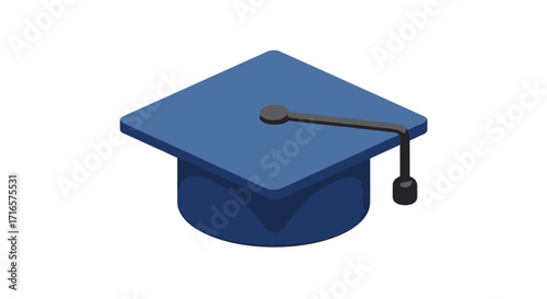 Illustration of a blue graduation cap with a black tassel on a white background.