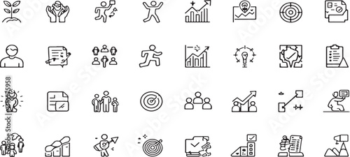 Icons, business, marketing, finance, analytics, management, strategy, team, growth, data, charts, graphs, communication, global, success, solution, innovation, vector illustration icon