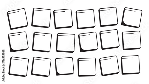 Collection of blank sticky notes arranged on a white background ideal for presentations reminders and planning