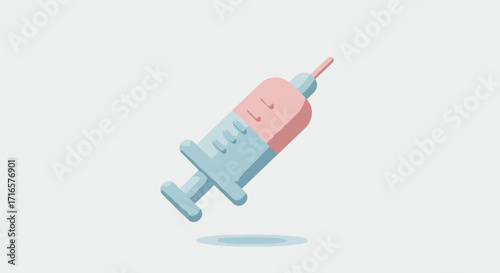 Illustration of a syringe with a pink liquid inside, casting a shadow on a white background.