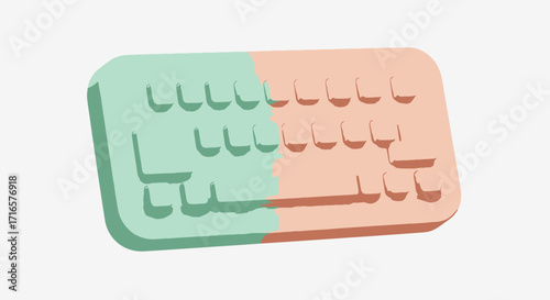 Illustration of a keyboard with a split color scheme, half green and half peach.