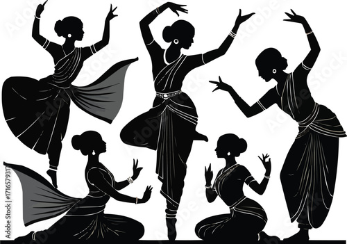 Sophisticated arrangement of expressive Indian classical dance silhouettes