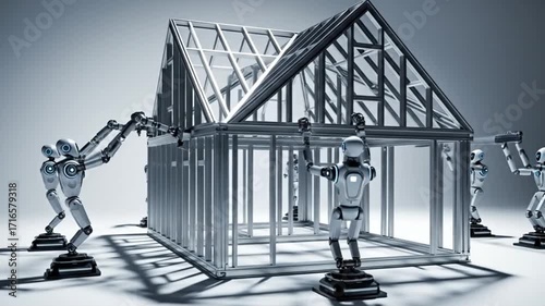 Humanoid Robots Constructing Futuristic Home or Cage Structure Concept