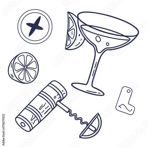Simple line art of cocktail making equipment