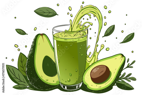Avocado Juice Splash Vector Illustration