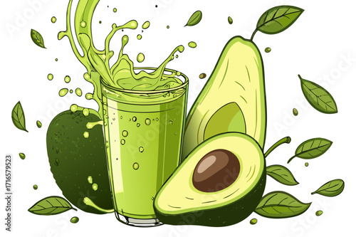 Avocado Juice Splash Vector Illustration
