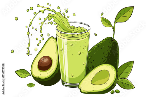 Avocado Juice Splash Vector Illustration