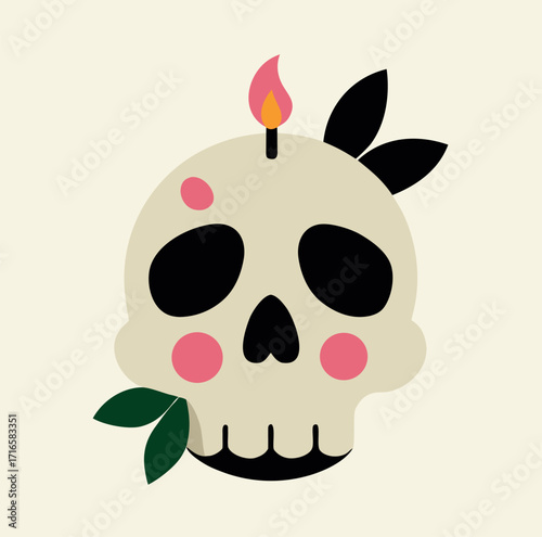 Dark illustration of a skull with a candle burning inside its eye socket