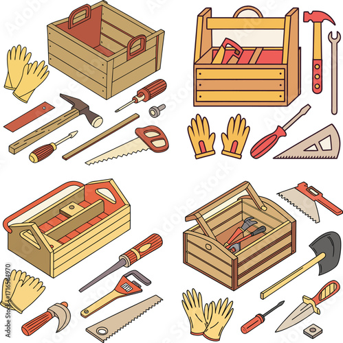 worker tool and tools box icon set 