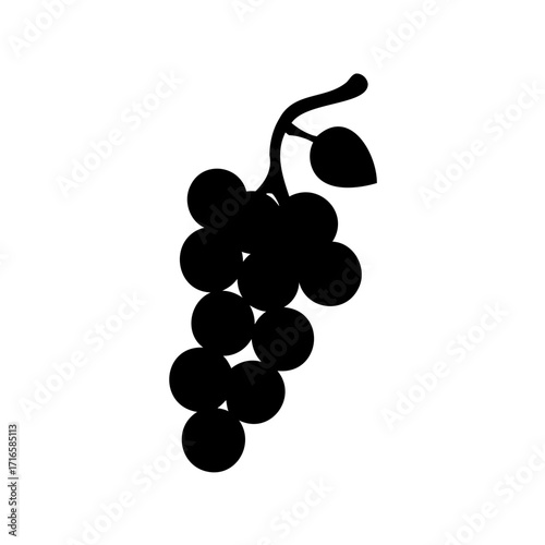 Simple black silhouette illustration of a ripe grape bunch with leaves