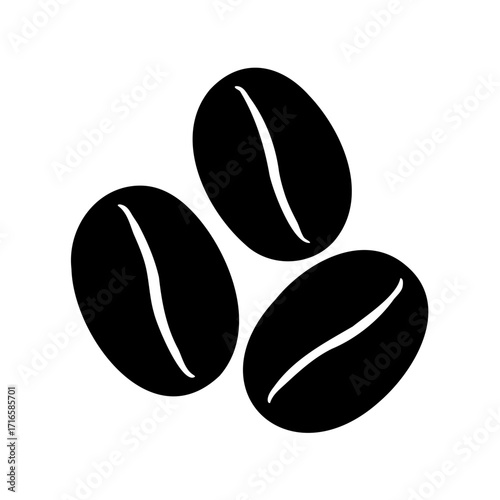 Three stylized coffee beans isolated on white background ready for processing