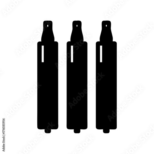 Three Vape Pens Standing Side by Side in Black Silhouette Against White