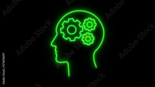 Wallpaper Mural neon head with cogwheel gear inside icon. Animated gear icons inside head present operation management involving business process, teamwork, workflow, problem solving, monitoring and evaluation. Torontodigital.ca
