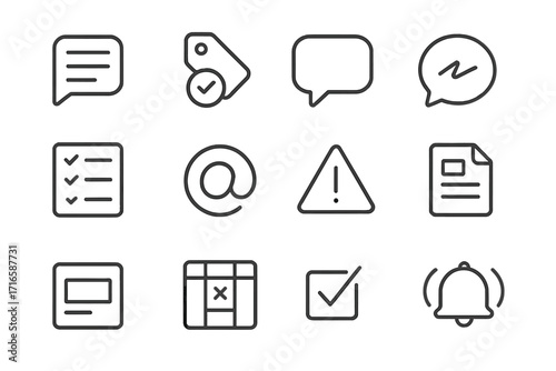 Workflow Line Icons. Line style icons of internal workflow: task comment, approval tag, message icon, signature bubble; check-off