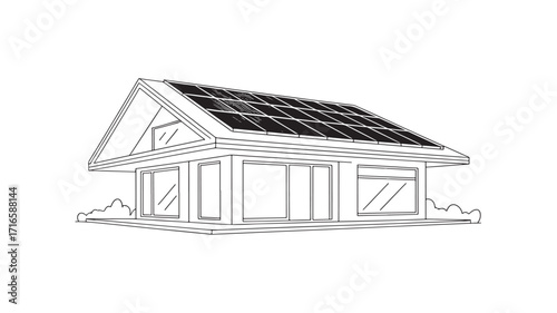 House with solar panels on the roof representing clean energy sustainability and eco-friendly living