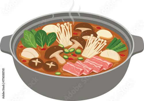 Aromatic Hot Pot with Meat and Mushrooms.