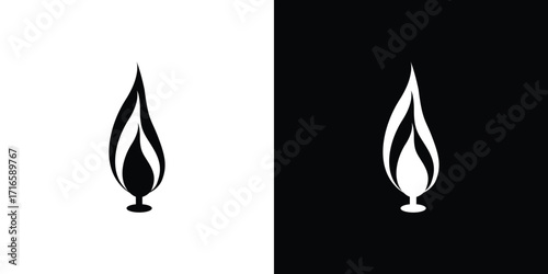 Stylized flame icon in black and white