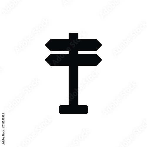 Black silhouette of a wooden directional signpost with two arrows