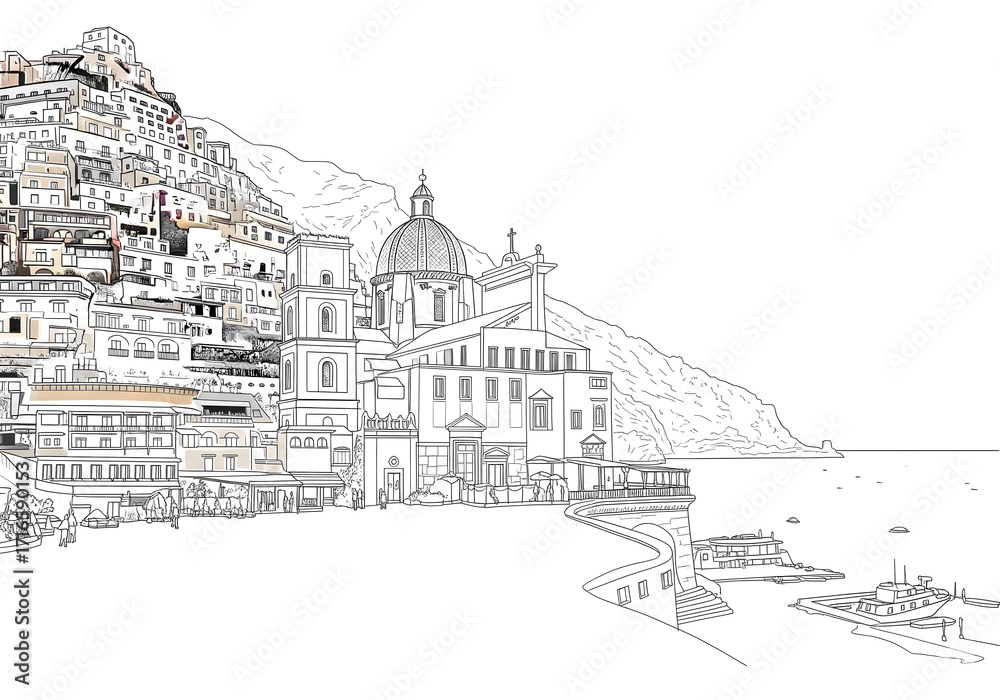 Obraz premium Chiesa di Santa Maria Assunta in Positano one line drawing