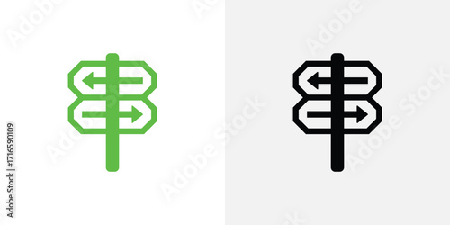 Green and black directional signpost icons showing multiple paths