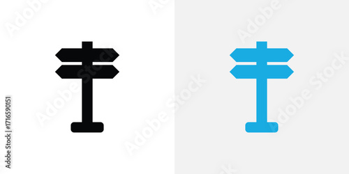 Black and blue signpost icons showing direction choices