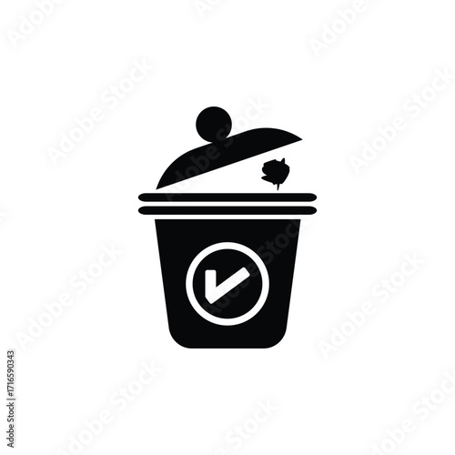 Trash can icon with check mark and lid open