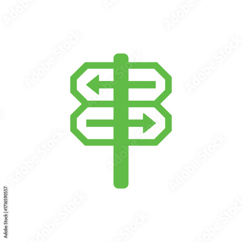 Green directional signpost with arrows pointing left and right