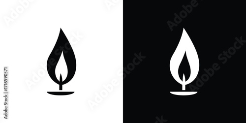 Simple candle flame icon in black and white