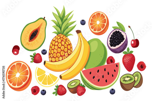 Tropical Fresh Fruit Mix Illustration - Vector Design 