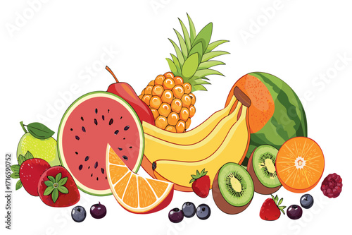 Tropical Fresh Fruit Mix Illustration - Vector Design 