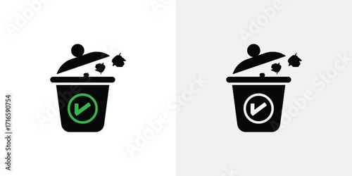 Trash can icon with checkmark symbol for cleanliness and completion