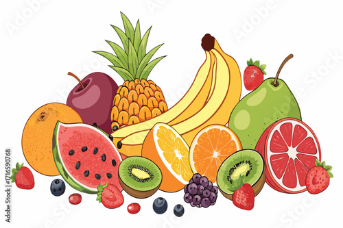 Tropical Fresh Fruit Mix Illustration - Vector Design 