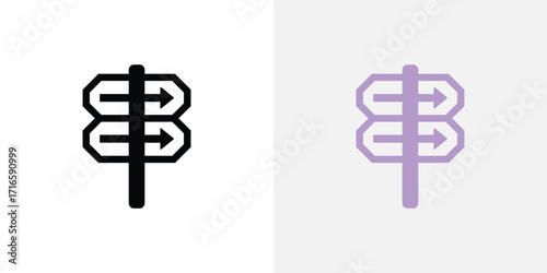 Directional signpost icons in black and purple
