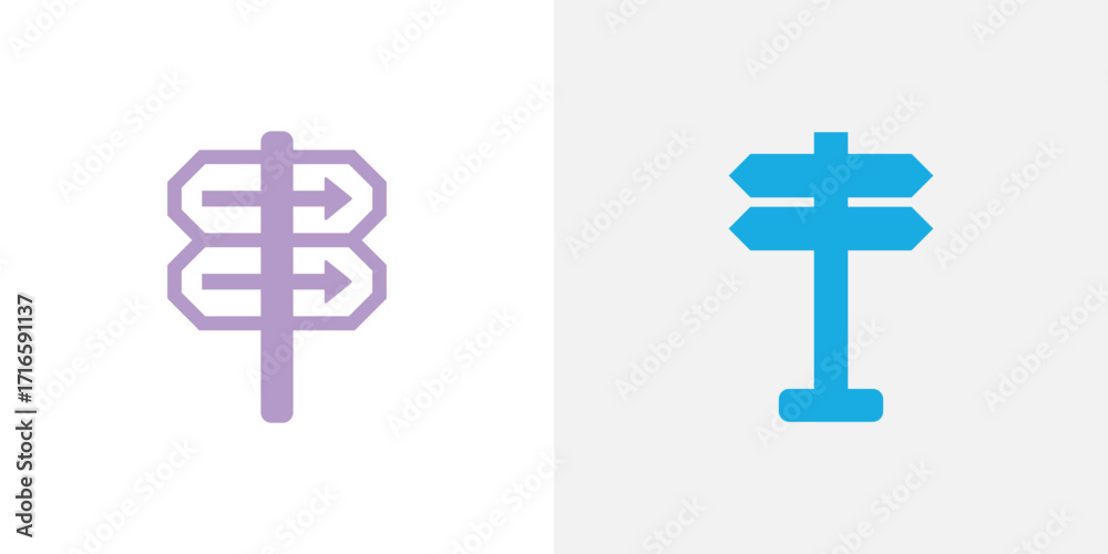 Fototapeta premium Two stylized directional signpost icons side by side