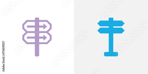 Two stylized directional signpost icons side by side