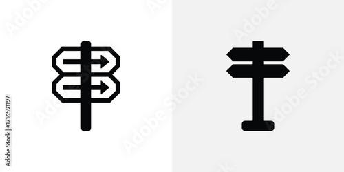 Two simple black and white directional signpost icons