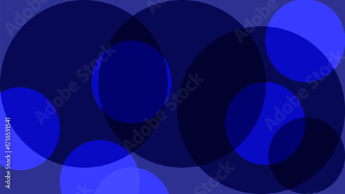 Abstract Digital Background of Overlapping Circles in Deep Blue Tones
