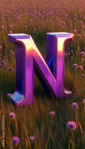 purple flowers in the grass, letter 